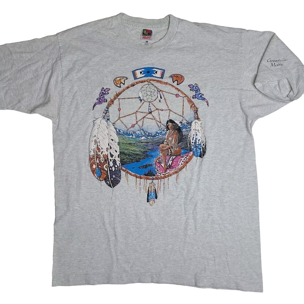 Native American Puff Graphic Dream Catcher Greenville‎ Maine Vintage Shirt Sz XL